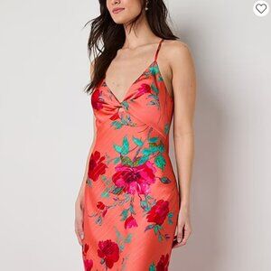 Coral Floral Midi Slip Dress